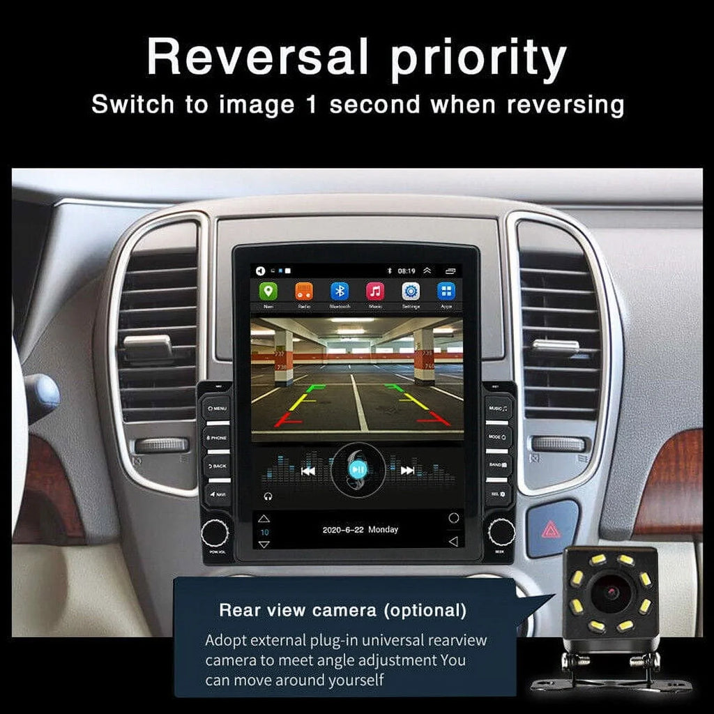KingFurt Universal Car Stereo 9.7" Touch Screen Bluetooth Music FM Radio GPS Navigation Reversing Camera Input