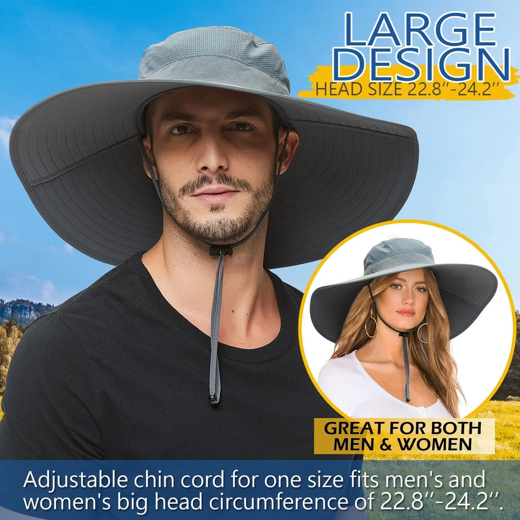 HLLMAN Super Wide Brim Sun Hat-UPF 50+ Protection,Waterproof Bucket Hat for Fishing, Hiking, Camping,Breathable Nylon & Mesh