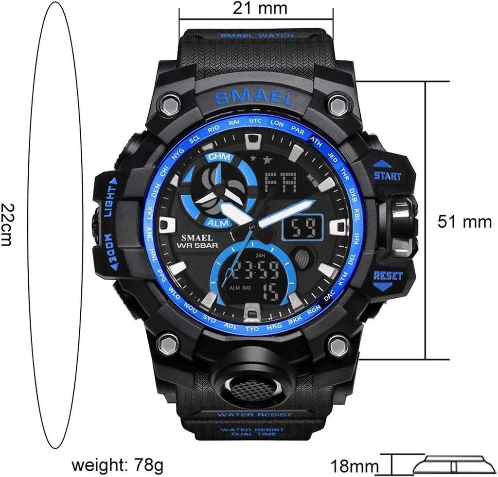 Military Men's Sports Analog Quartz Watch Dual Display Alarm Digital Watches with LED Backlight