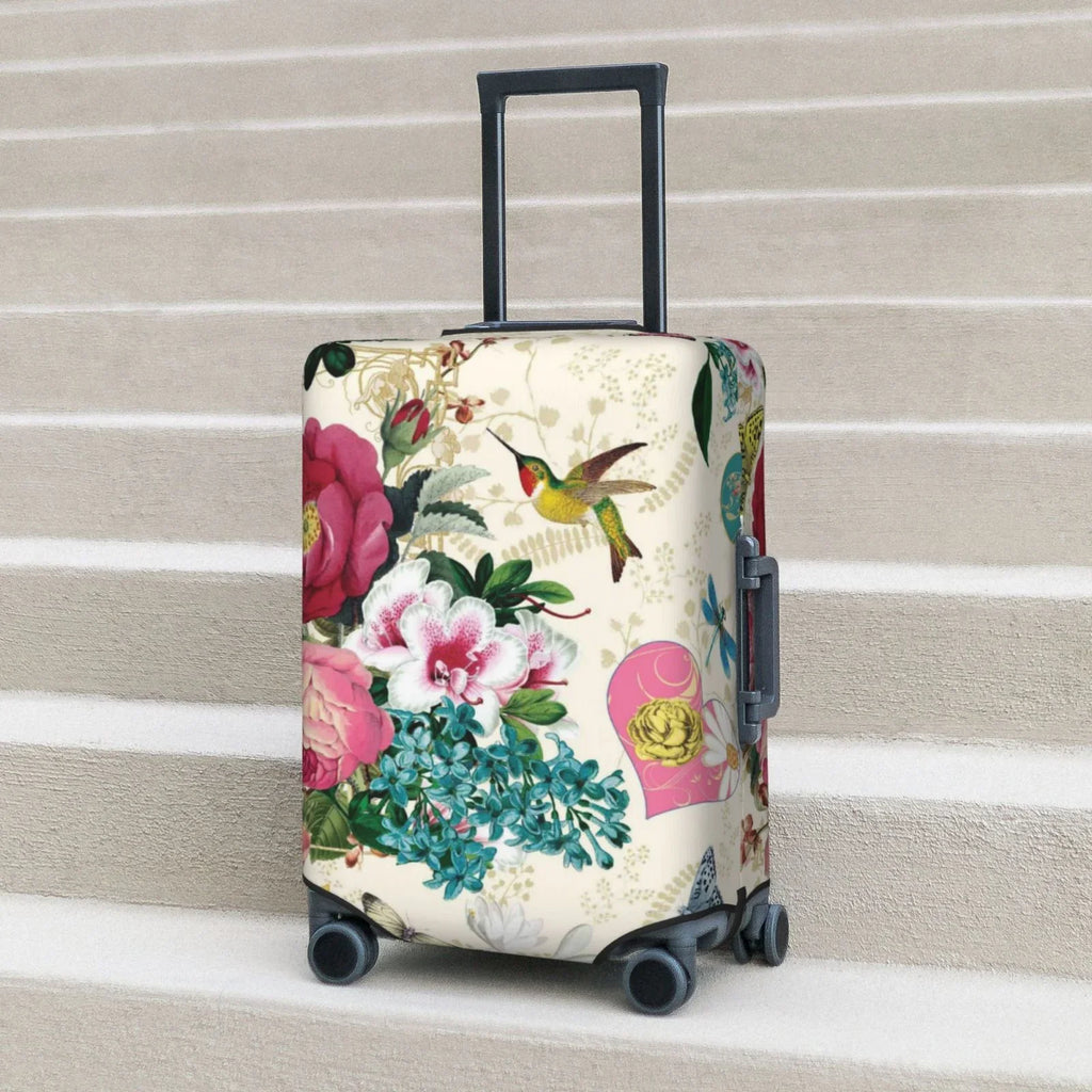 Easygdp Bird Butterfly Rose Print Elastic and Washable Suitcase Protective Protection with Hidden Zipper Fits 18-32 inch Luggage -Medium