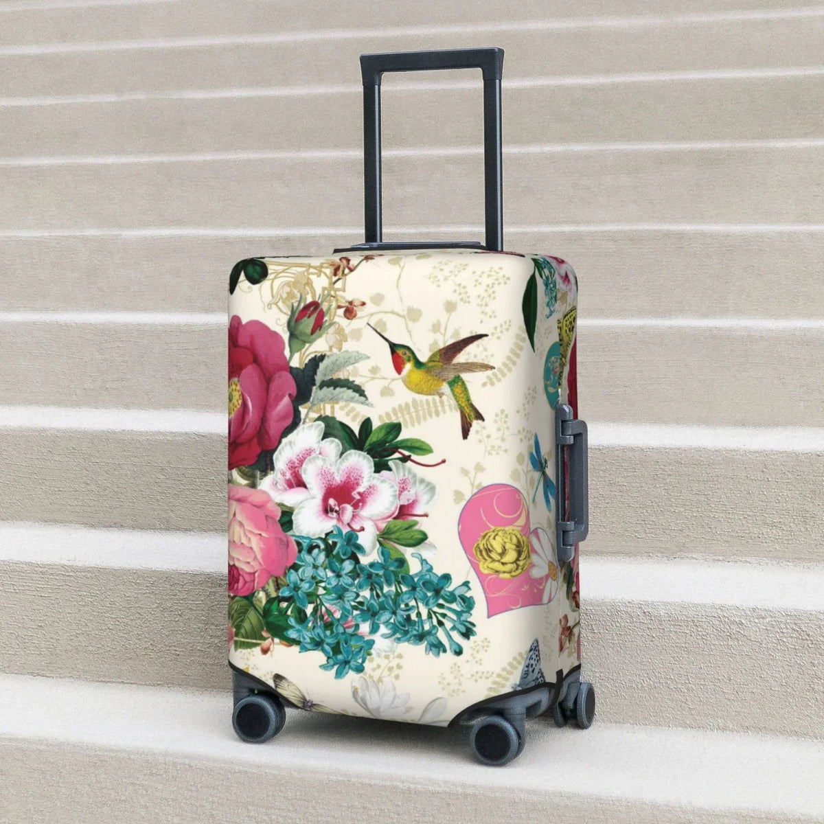 Easygdp Bird Butterfly Rose Print Elastic and Washable Suitcase Protective Protection with Hidden Zipper Fits 18-32 inch Luggage -Medium