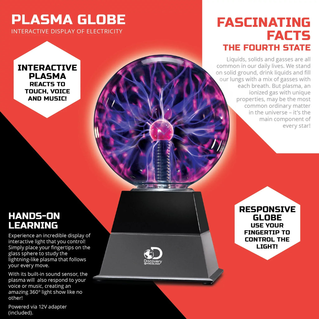 Shield #Mindblown 6" Plasma Globe Lamp with Interactive Electric Touch and Sound Sensitive Lightning and Tesla Coil, Includes AC Adapter, Glass STEM Lava Lamp-Style Light for Desk, Kids Room