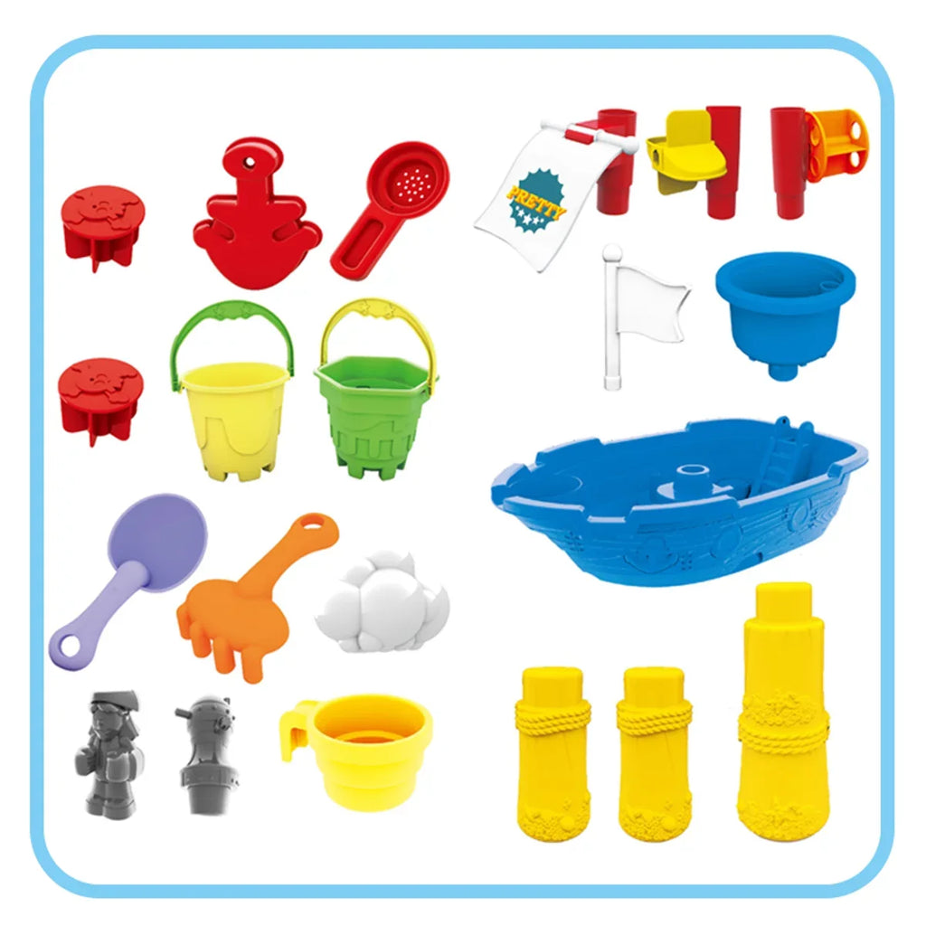 Beach Toy Pirate Ship Sandboxes 21 Pcs Sand Water Table for Boys Girls Toddlers + 3 Y Mundo Toys