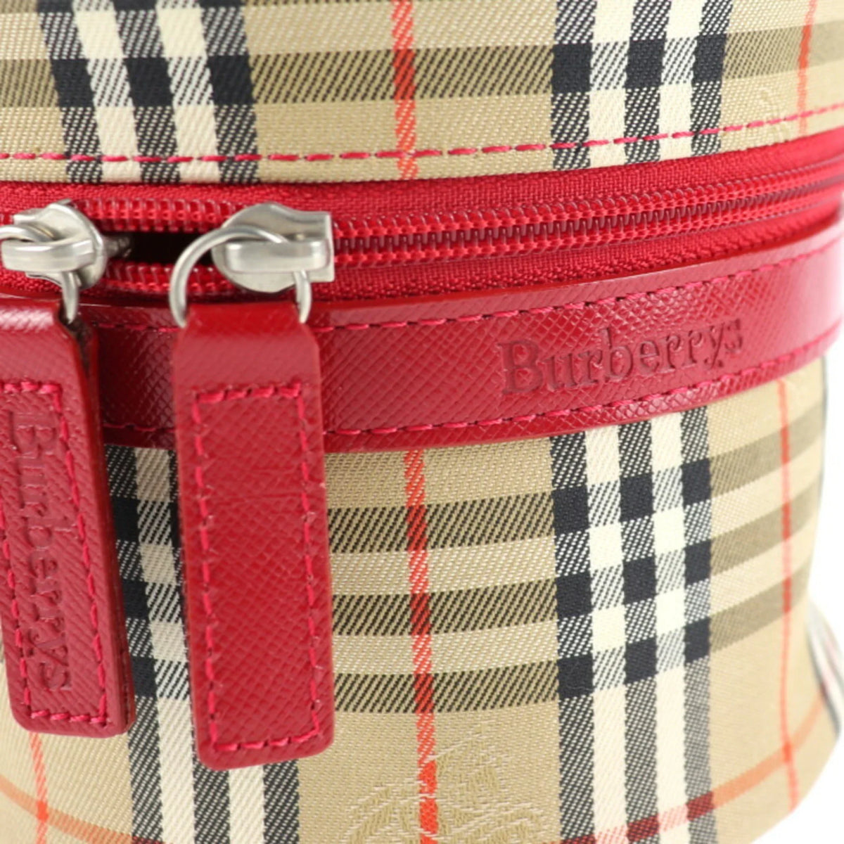 Pre-Owned Burberrys Burberry Vanity Handbag Canvas Leather Beige Red Haymarket Plaid Accessory Case (Good)