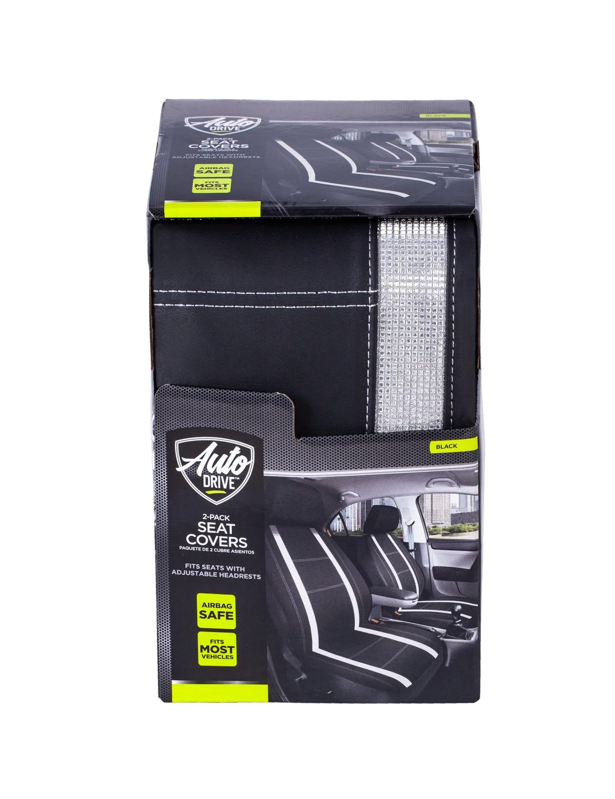 Auto Drive 2 Piece Checker Diamond Car Seat Wrap Premium Leather Black, Universal Fit - 2102SC035