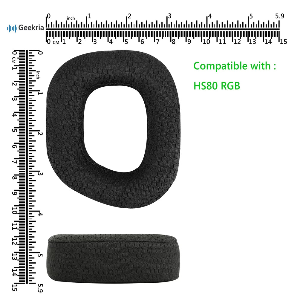 Geekria Comfort Mesh Fabric Replacement Ear Pads for Corsair HS80 RGB Wireless Headphones Ear Cushions, Headset Earpads, Ear Cups Shield Repair Parts (Black)