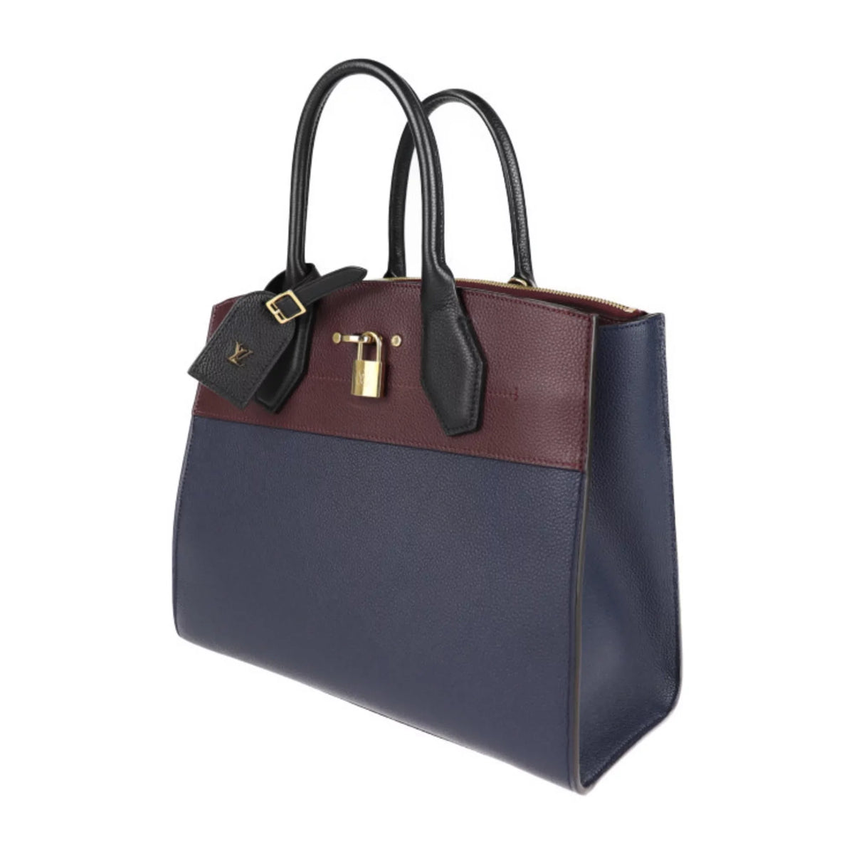 Pre-Owned LOUIS VUITTON Louis Vuitton City Steamer MM Handbag M54260 Leather Marine Raisin Noir 2WAY Shoulder Bag Tote (Good)