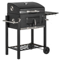 Homiyad Charcoal BBQ Grill, Outdoor Portable Cooker for Camping Or Backyard Picnic with Side Table, Bottom Storage Shelf, Wheels and Handle, Black