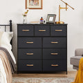 Bigroof Dresser for Bedroom with 9 Drawers, Fabric Dresser Organizer Units, Wide Chests of Drawers with Fabric Bins & Wooden Top, Dresser Storage Tower for Closet, Clothes, TV Stand, Black